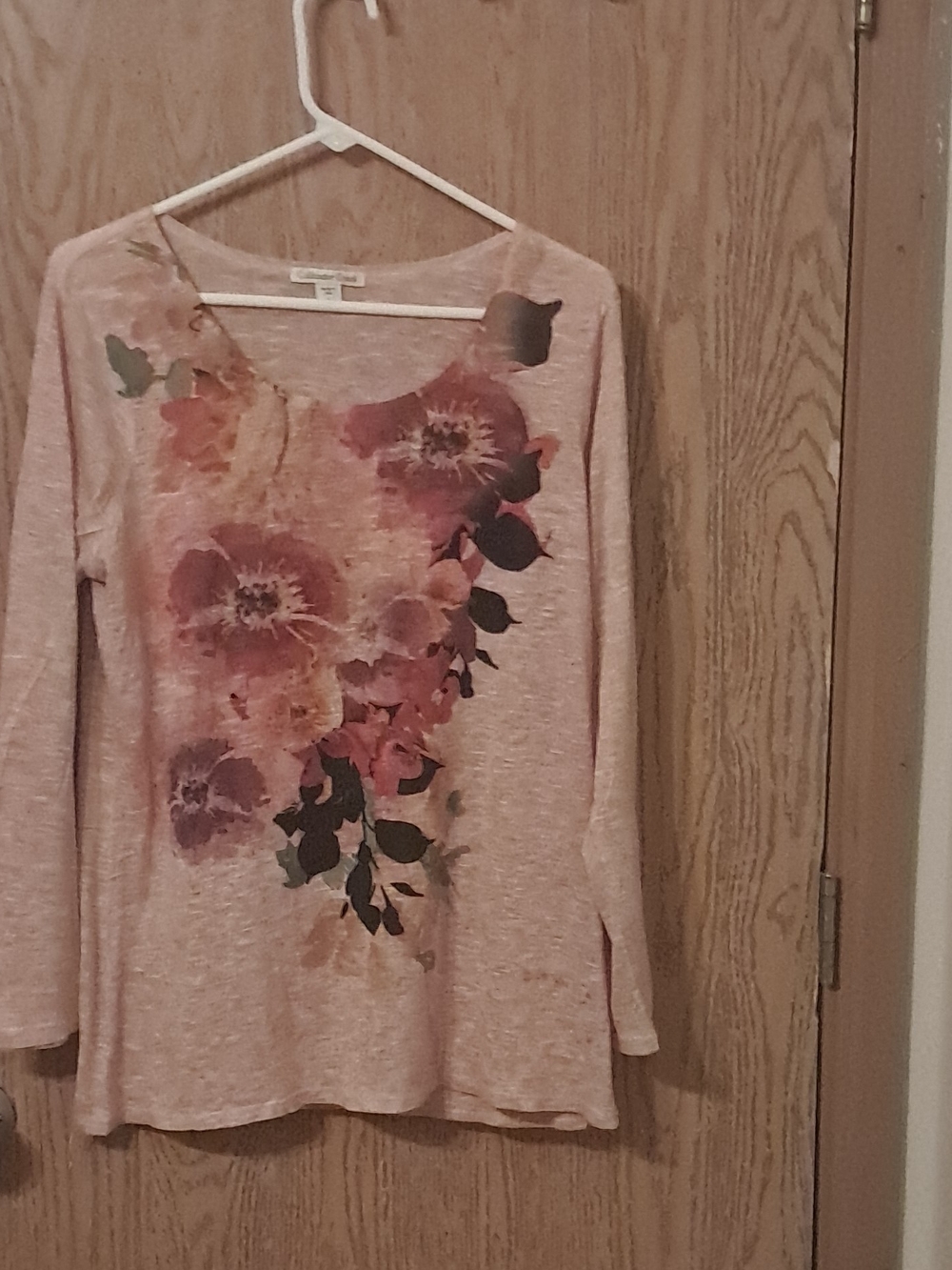 Coldwater Creek Pink Floral Long-Sleeve Scoop Neck Top